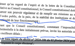 Présidentielle 2024 : Le Conseil constitutionnel souligne l'impossibilité d'organiser le scrutin, le 25 février