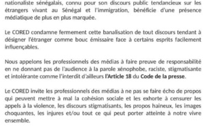 Propos tendancieux de Tahirou Sarr: Le CORED s'indigne et met en garde les professionnels des médias
