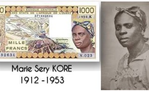 La femme qui est sur ce billet de 1000 FCFA et dont la photo est adjacente s’appelle Marie KORE.