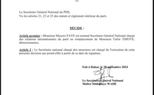 Nomination au Pds: Mayoro Faye, nouveau Secrétaire général national chargé des relations internationales
