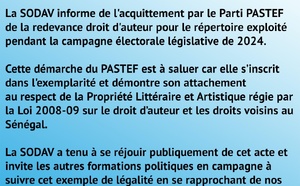 Campagne 2024 : Le PASTEF montre la voie, en réglant ses redevances à la SODAV