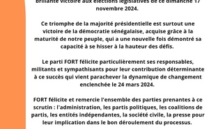 Législatives 2024 : Le parti Fort exprime ses sincères et chaleureuses félicitations à Pastef