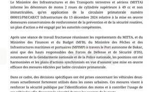 Motos non immatriculées : Un sursis de trois mois accordé pour la régularisation gratuite (Document)
