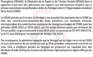 Prétendue dette du Sénégal à l’OMS : Le MSAS dément les rumeurs, blanchit l’Etat et apporte ses précisions