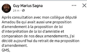 Proposition d'amendement de la loi d'amnistie : Guy Marius Sagna rétropédale, après concertation avec Amadou B^^a