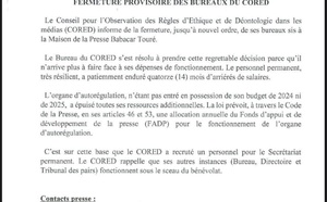 Faute de moyens financiers: Le CORED ferme provisoirement ses bureaux à la Maison de la Presse Babacar Touré