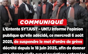 Suspension du mot d’ordre de grève de l’Entente SYTJUST – UNTJ