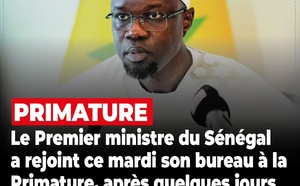 Après quelques jours de repos : Le Premier ministre Ousmane Sonko a regagné la Primature, ce mardi