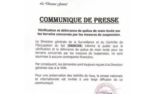 Vérification et délivrance de quitus de main levée : La DGSCOS informe le public de sa poursuite sur les terrains concernés par les mesures de suspension