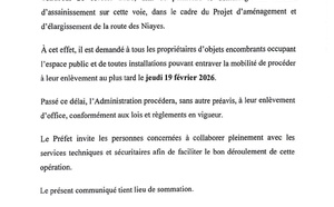 Route des Niayes : Les occupants sommés de libérer les dépendances avant le 19 février prochain