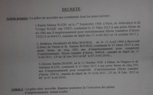  Voici le Décret présidentiel sur la grâce accordée à Karim Wade et Cie