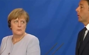 Le regard noir de Merkel après une blague de Renzi
