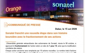 Sonatel annonce le fractionnement de ses actions par un ratio de 1 pour 10