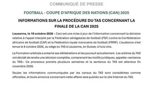 CAN 2025 : la décision du TAS sur le recours de la FSF attendue fin novembre 2026