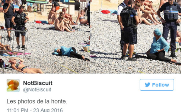 Une femme voilée verbalisée à Cannes: les photos qui font débat
