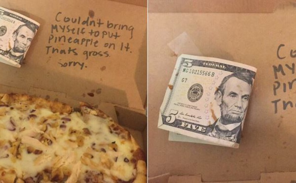 Un serveur refuse de mettre de l'ananas sur la pizza d'une cliente et lui rend son argent