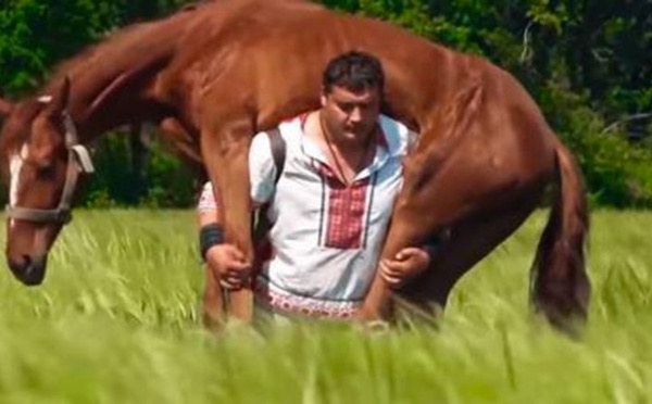 INCROYABLE : Cet Ukrainien soulève un cheval et marche avec, impressionnant, regardez