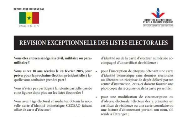 Révision exceptionnelle des listes électorales : Vous êtes citoyen sénégalais civil, militaire ou paramilitaire ?