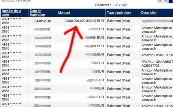 Il découvre deux mille milliards d'euros sur sa carte Visa