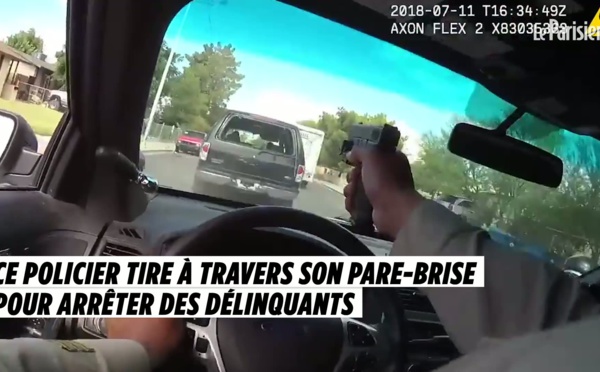 Lors d'une course-poursuite, ce policier tire à travers son pare-brise comme dans les films
