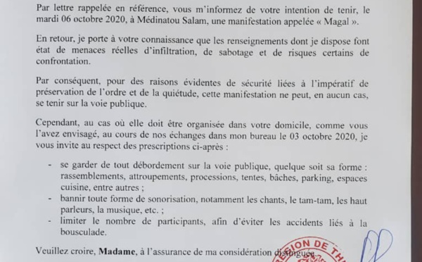 Le Préfet de Mbour interdit la voie publique à Sokhna Aïda DIallo