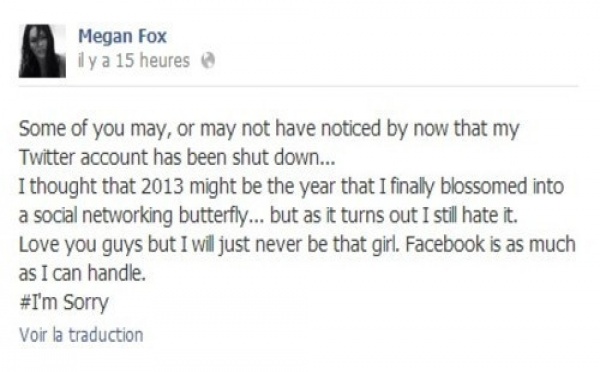 Megan Fox quitte Twitter