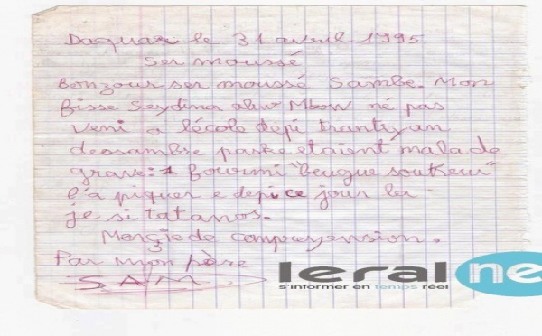 Lettre d'explication d'un parent d'élève rire!!!