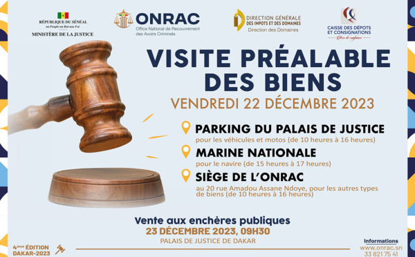 Vente aux enchères publiques de biens saisis et confisqués : L’ONRAC fixe sa quatrième édition au samedi 23 décembre 2023