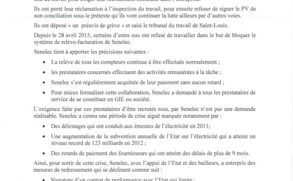 Précisions de Senelec sur le mouvement d'humeur des prestataires