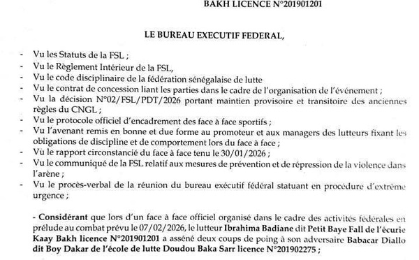 FSL : Le lutteur Petit Baye Fall suspendu pour trois ans de toute activité liée à la lutte