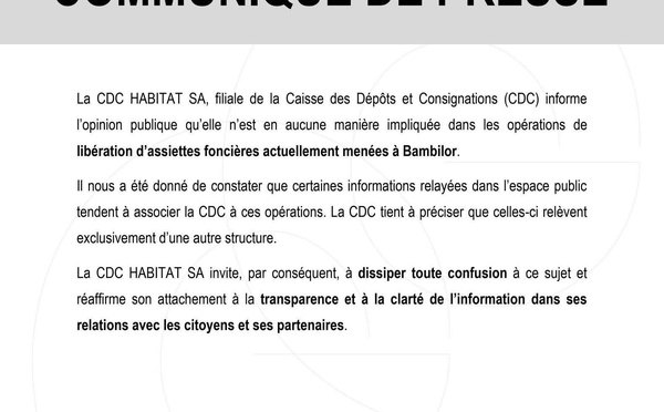 Liberation d’assiettes foncières à Bambilor: La CDC Habitat dégage toute implication directe ou indirecte