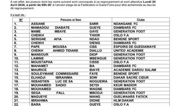 CAN U17 2026 : Lamine Sané dévoile sa première liste de préparation avec 26 joueurs convoqués