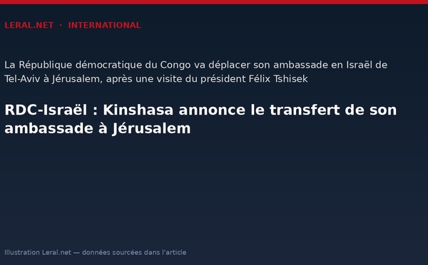 RDC-Israël : Kinshasa annonce le transfert de son ambassade à Jérusalem