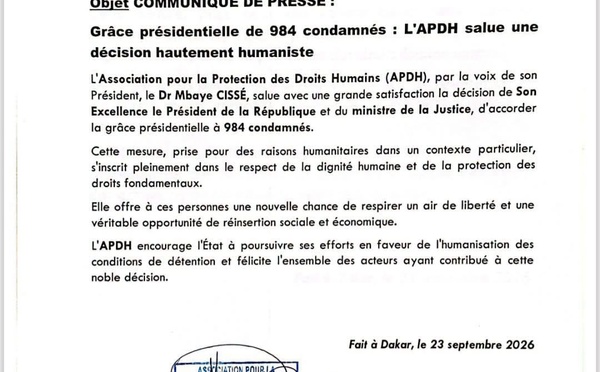 Grâce à 984 condamnés : l’APDH encourage l’État à poursuivre ses efforts humanitaires