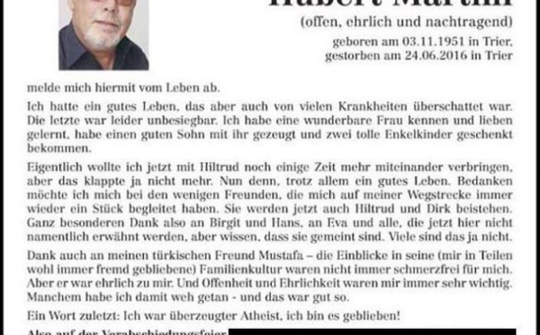 Un Allemand écrit sa propre nécrologie pleine d’humour