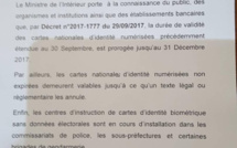 Carte nationale d’identité numérisée : La validité prorogée jusqu’au 31 décembre 2017