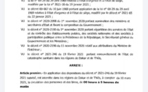 L'arrêté portant interdiction de circuler dans les régions de Thiès et de Dakar, signé