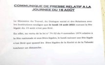 Décision du Ministère du Travail : « Au boulot !  Le 16 août n’est pas férié ! »