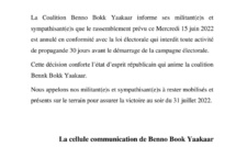 Interdiction de toute activité de propagande avant le démarrage de la campagne : Benno annule son rassemblement prévu le 15 juin