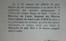 L'UGB ferme ses portes jusqu'à nouvel ordre (Document)