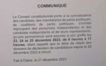 Clôture des dépôts de candidatures: Le Conseil constitutionnel organise des permanences les 23, 24 et 25 décembre
