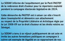 Campagne 2024 : Le PASTEF montre la voie, en réglant ses redevances à la SODAV