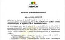COMMUNIQUE - Point sur les travaux du comité chargé du suivi de la mise en œuvre des recommandations issues des rapports sur les audits fonciers portant sur des lotissements dans les régions de Dakar, Thiès et Saint-Louis