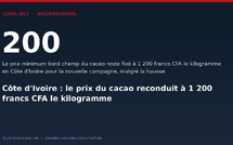 Côte d'Ivoire : le prix du cacao reconduit à 1 200 francs CFA le kilogramme