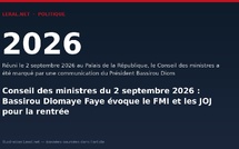 Conseil des ministres du 2 septembre 2026 : Bassirou Diomaye Faye évoque le FMI et les JOJ pour la rentrée
