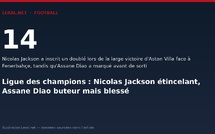 Ligue des champions : Nicolas Jackson étincelant, Assane Diao buteur mais blessé