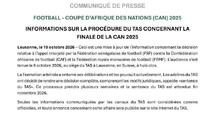 CAN 2025 : la décision du TAS sur le recours de la FSF attendue fin novembre 2026